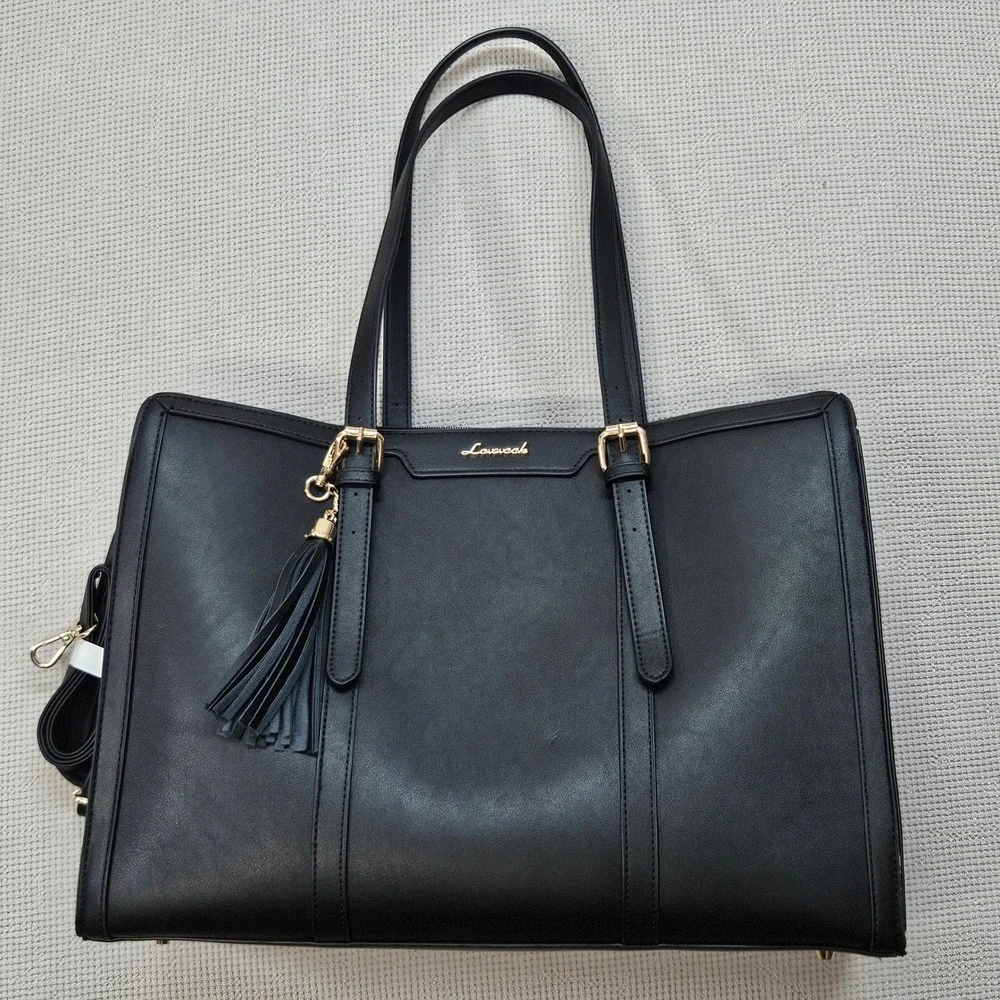 Lancash Black Structured Laptop Tote Bag for Women